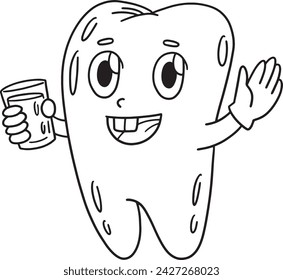 Dental Care Tooth Holding Glass Isolated Coloring 