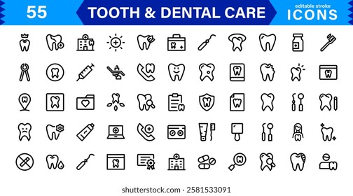 Dental Care and Tooth Icon Collection. Premium Vector Illustrations for Orthodontics, Oral Hygiene, and Dental Health Design Projects