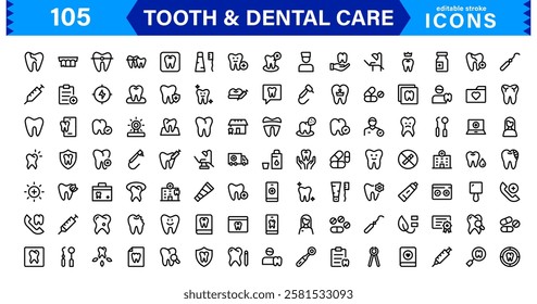 Dental Care and Tooth Icon Collection. Premium Vector Illustrations for Orthodontics, Oral Hygiene, and Dental Health Design Projects