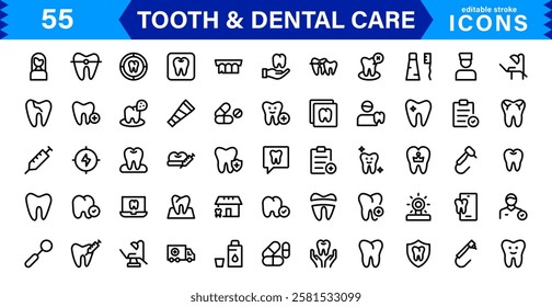 Dental Care and Tooth Icon Collection. Premium Vector Illustrations for Orthodontics, Oral Hygiene, and Dental Health Design Projects