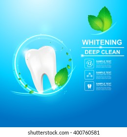 Dental care Tooth and Mint Leaf Icon vector Concept.