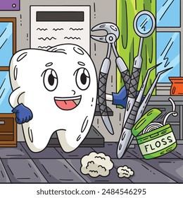 Diente del cuidado dental con las herramientas Dibujos animados coloreados I