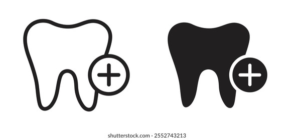 Conjunto de íconos de Vector de cuidado dental con estilo relleno y delineado en negro.