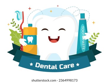 Dental Care Vector Illustration with Dentist Treating Human Teeth and Cleaning Using Medical Equipment in Healthcare Flat Cartoon Background Design