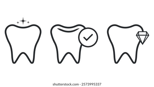 Dental care vector illustration icon set 1. Included the icons as teeth, protection, dentist, bacteria, braces, fluoride and more.