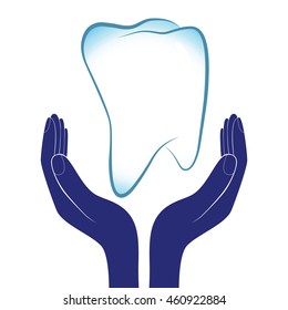 Dental care vector illustration. People hands encourage tooth health medicine.
