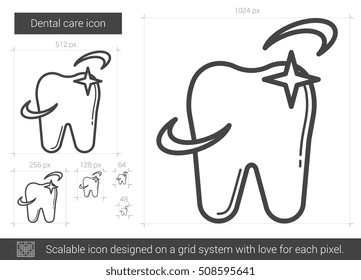 Dental care vector line icon isolated on white background. Dental care line icon for infographic, website or app. Scalable icon designed on a grid system.