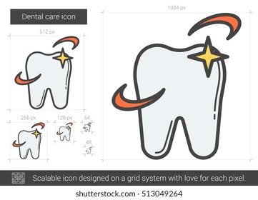 Dental care vector line icon isolated on white background. Dental care line icon for infographic, website or app. Scalable icon designed on a grid system.
