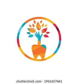 Dental care vector logo template. Teeth and hand tree icon design.	