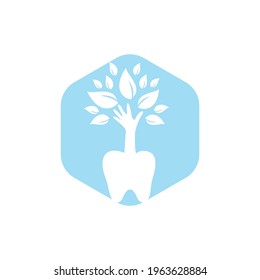 Dental care vector logo template. Teeth and hand tree icon design.	