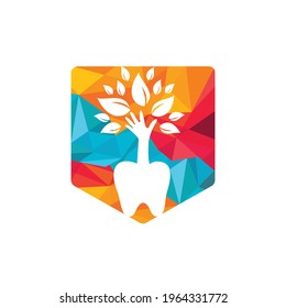 Dental care vector logo template. Teeth and hand tree icon design.	