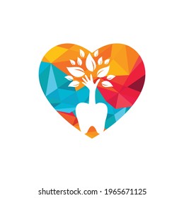 Dental care vector logo template. Teeth and hand tree with heart icon design.
