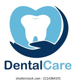 Dental care vector logo template. his design use hand and love or heart symbol. Suitable for medical