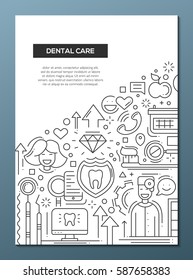 Dental Care - vector plain line design brochure poster, flyer presentation template, A4 size layout.