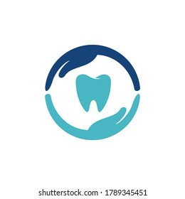 vector de cuidado dental, dientes con mano que formaban círculo