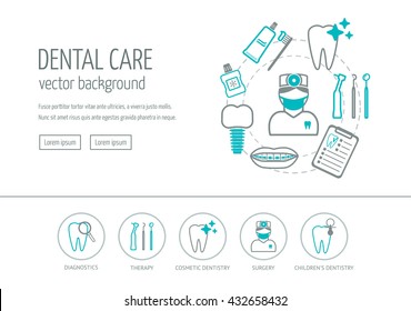 Dental care web design concept. Line icons for website and landing page. Modern linear concept. Flat design. Vector illustration