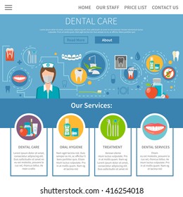 Dental Care Wev Site Page Design with Flat Elements Vector Illustration