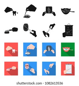 Dental care, wound treatment and other web icon in black,flet style.oral treatment, eyesight testing icons in set collection.