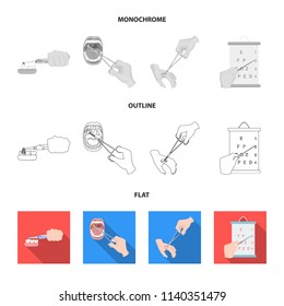 Dental care, wound treatment and other web icon in flat,outline,monochrome style.oral treatment, eyesight testing icons in set collection.