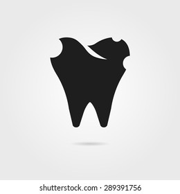 dental caries with black tooth icon. concept of dental surgery, implant protection, healthcare, toothpaste, implantation. isolated on gray background. flat style modern logo design vector illustration