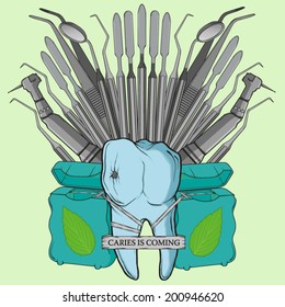 dental caries is coming, hand drawn, vector illustration