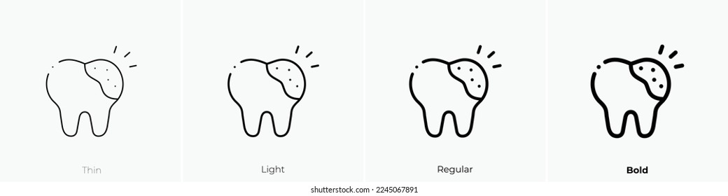 dental caries icon. Thin, Light Regular And Bold style design isolated on white background
