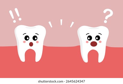 Desenho animado do dente desaparecido. Bonito desenho animado dental cuidado conceito. Ilustração isolada em fundo azul.