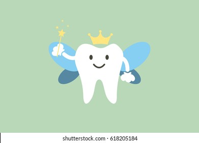 dental cartoon vector, cute healthy white teeth is tooth fairy