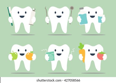 dental cartoon vector, healthy teeth set - dental collection for design