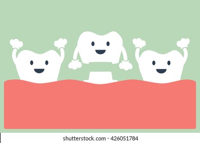 dental cartoon vector, dental implant with crown