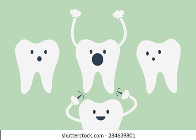 dental cartoon vector, teeth be pained because wisdom tooth