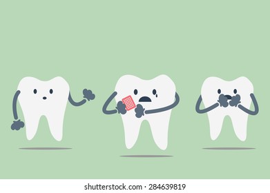 dental cartoon vector, teeth be pained because toothache