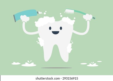 dental cartoon vector, tooth is brush the teeth