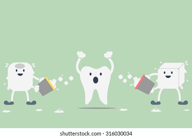 dental cartoon vector, tooth problem - sensitive teeth from ice water