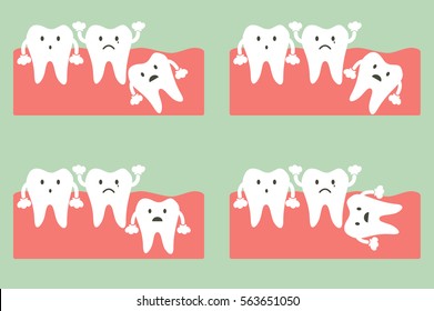 dental cartoon vector, type of wisdom tooth