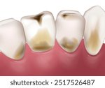 Dental cavities, dental caries, cavities, caries. Tooth decay. Destruction of a tooth by dental caries and disease 