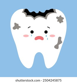 Dental cavity cartoon character concept vector illustration. Dental problem. Toothache. Oral care.