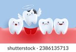 Dental cavity treatment, decayed teeth. teeth character for kids. cute dentist mascot for medical apps, websites and hospital. vector design. 