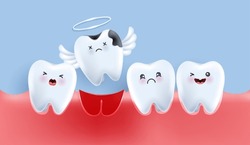 Dental Cavity Treatment, Decayed Teeth. Teeth Character For Kids. Cute Dentist Mascot For Medical Apps, Websites And Hospital. Vector Design. 