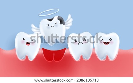 Dental cavity treatment, decayed teeth. teeth character for kids. cute dentist mascot for medical apps, websites and hospital. vector design.  商業照片 © 