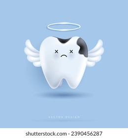 Tratamiento de cavidad dental, diente descompuesto. carácter dental para los niños. linda mascota del dentista para aplicaciones médicas, sitios web y hospitales. diseño vectorial.