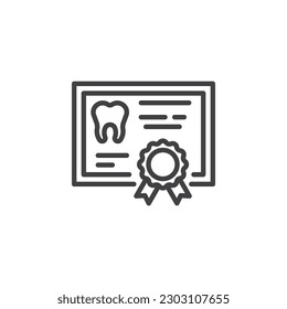 Dental certificate line icon. linear style sign for mobile concept and web design. Dental guarantee certificate outline vector icon. Symbol, logo illustration. Vector graphics