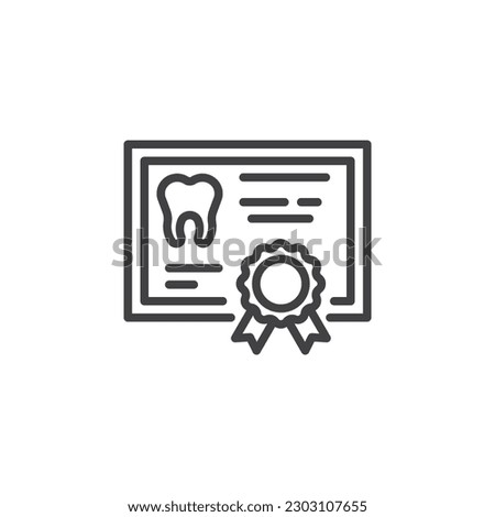 Dental certificate line icon. linear style sign for mobile concept and web design. Dental guarantee certificate outline vector icon. Symbol, logo illustration. Vector graphics
