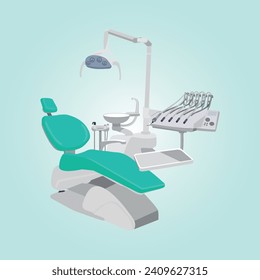 Dental chair with equipment, cabinet 