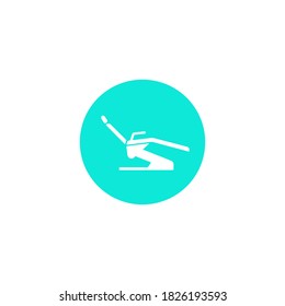 Dental chair icon. Dental clinic equipment. Treatment, prosthetics of teeth. Dentistry. Logo illustration. Simple vector icon isolated. White silhouette on a blue background.