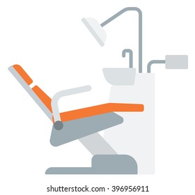 Dental chair with instruments and tools.