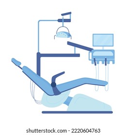 Dental chair semi flat color vector object. Dentist appointment. Editable element. Full sized item on white. Clinical equipement simple cartoon style illustration for web graphic design and animation