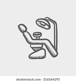 Dental chair sketch icon for web, mobile and infographics. Hand drawn vector dark grey icon isolated on light grey background.