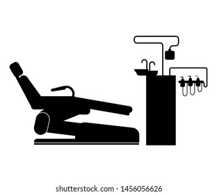 Dental chair and tools. Medicine sign