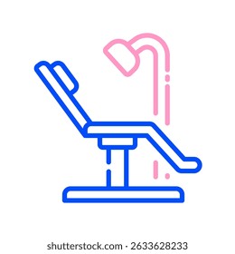 Dental Chair Vector Icon for Modern Clinic Equipment. Dentist seat illustration, oral care furniture, patient exam concept